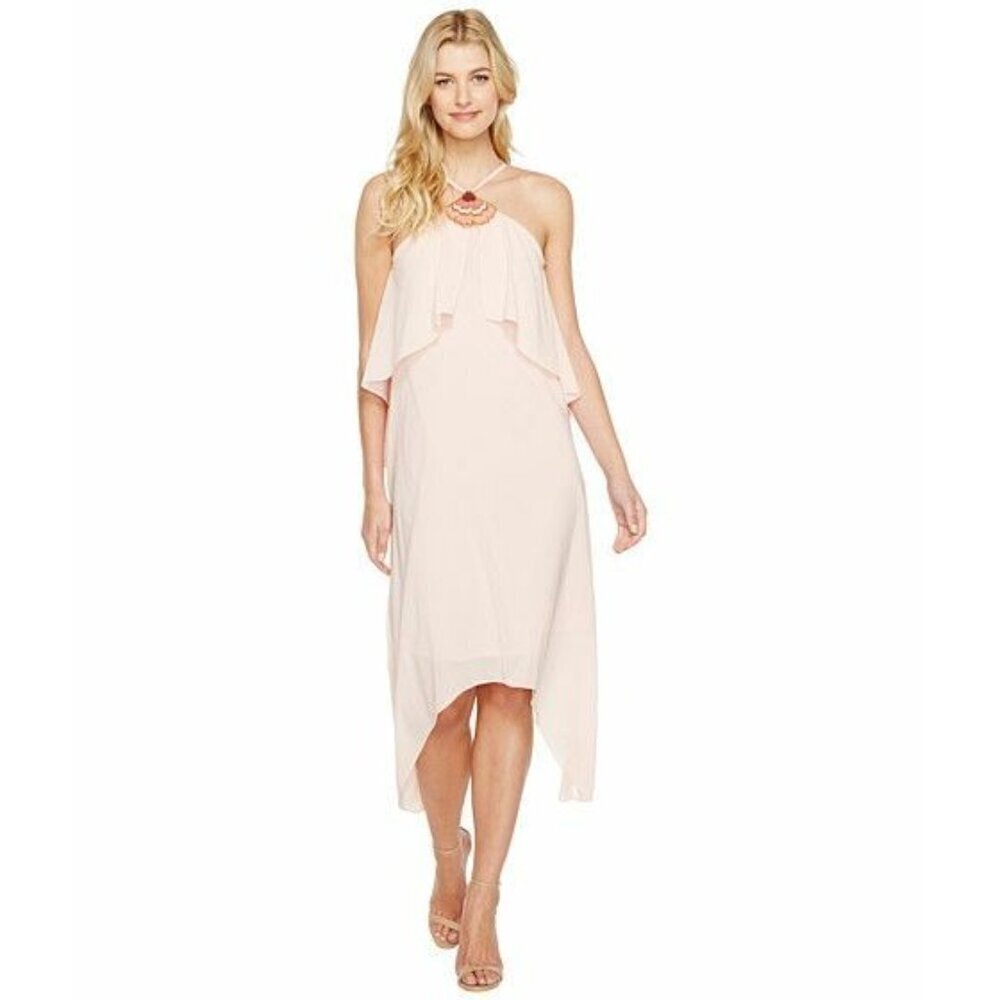 Trina Turk Womens Botanical Hardware Asymmetrical Halter Sheath Dress Size 8 - Picture 2 of 16